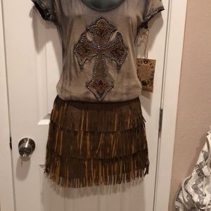 Faux leather fringe mini